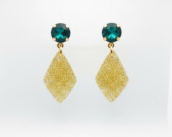 Gold Stardust Crystal Gift Fun Acrylic Statement Lightweight Earrings