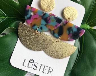 Acrylic Multicolored Fan Drop Lightweight Statement Earrings Hypoallergenic Gift Party Fun Unique Earrings