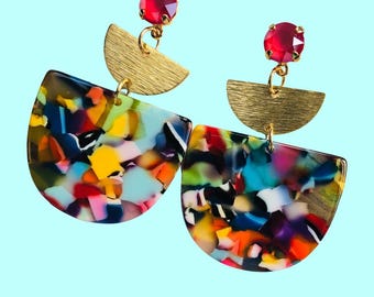 Acetate + Brass Fun Lightweight Unique Statement Earrings