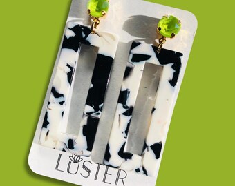 Black + White Earrings | Acrylic Rectangle Statement Earring