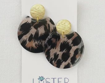 Leopard Print Acrylic Lightweight Statement Earrings Hypoallergenic Gift Party Fun Unique Earrings