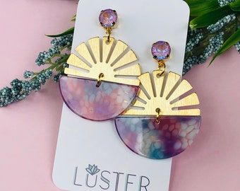 Pastel Acrylic Lightweight Unique Statement Earrings Pink Purple Lavender Gift Fun