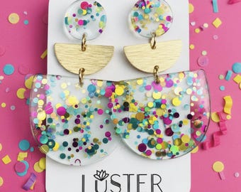 Confetti Rainbow Birthday Party Dot Colorful, Acrylic Lightweight Statement Earrings Hypoallergenic Gift Party Fun Unique Earrings