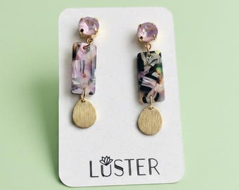 Acrylic Brass Lavender Spring Lightweight Unique Statement Earrings