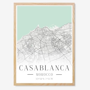 Affiches de Casablanca maroc avec cadre en bois, carte d'art mural d'afrique, cadeau