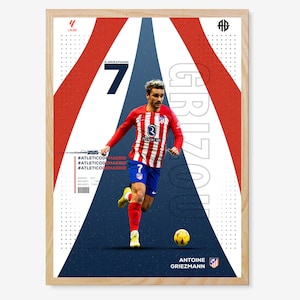 Posters A3 (11.7&quot;x16.5&quot;) WITH Wooden Frame Antoine Griezmann Atletico de Madrid La Liga Spain Futbol Soccer Football Spain Wall Art Gift