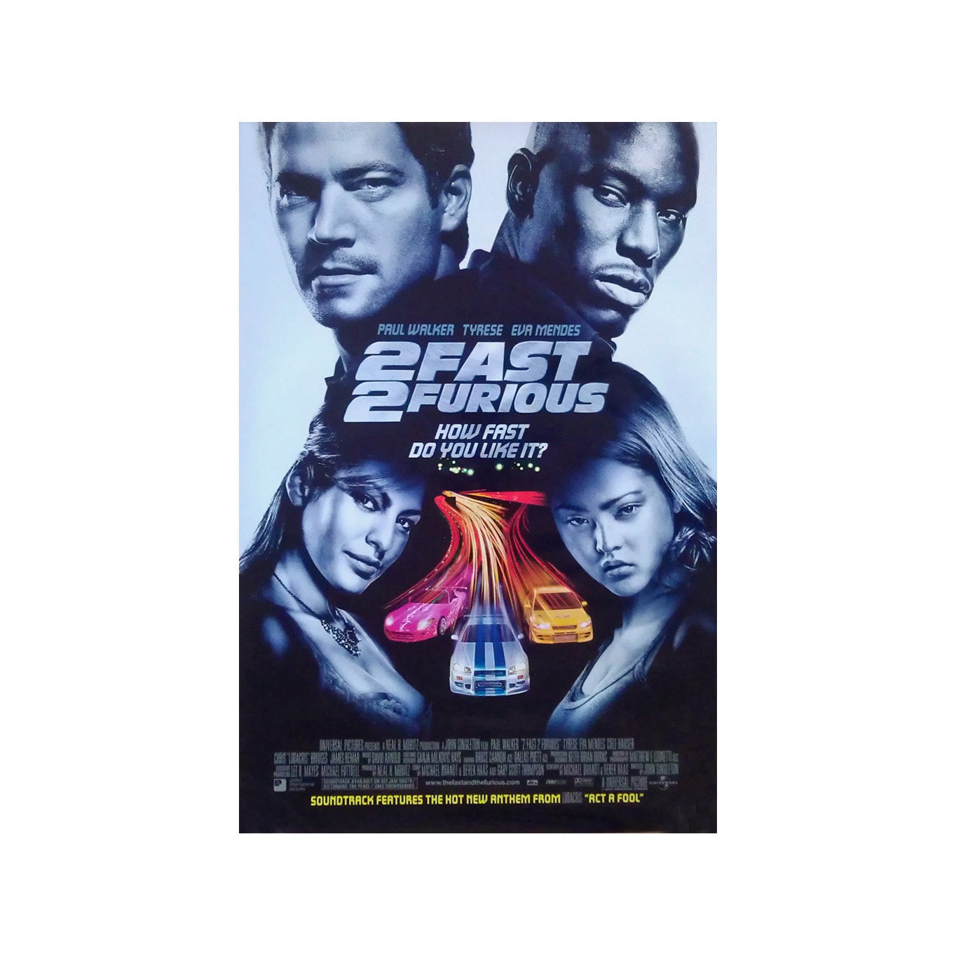 2 FAST 2 FURIOUS Movie Poster ORIGINAL Intl Version B 2 Sided
