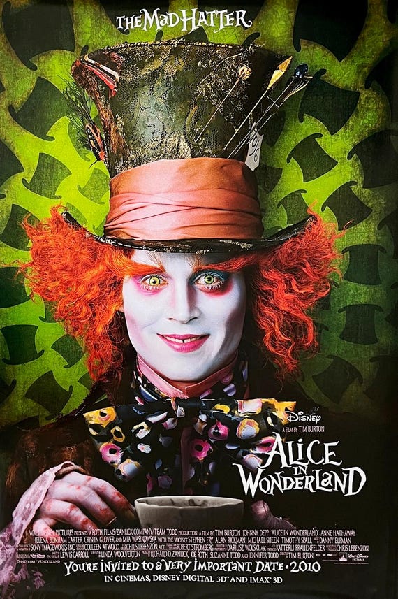 ALICE IN WONDERLAND Movie Poster 2 Sided Original Mad Hatter 27x40