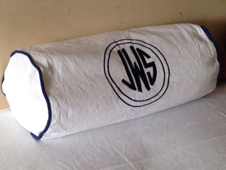 Monogram Bolster Cushion Cover Piping Bolster Navy White Etsy