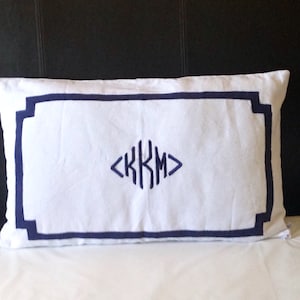 Monogram Pillow Shams, Diamond Monogram Pillow Case, Bed Pillow Diamond Monogram, White Monogram Pillow Cover