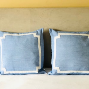Blue White Euro Pillows, Personalized Euroshams for Couch Sofa Bed, Decorative Designer Bedroom Decor by Snazzy Living