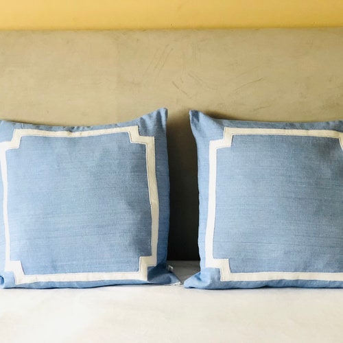 Blue White Euro Pillows Framed Pillow Covers Designer Etsy