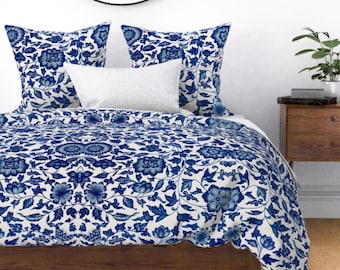 Vintage Blue floral Bedding Set Duvet Cover, Floral Pillow Shams vintage floral bedding