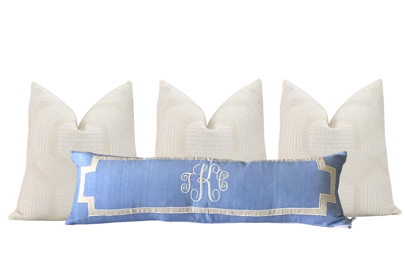 Monogram blue lumbar pillow