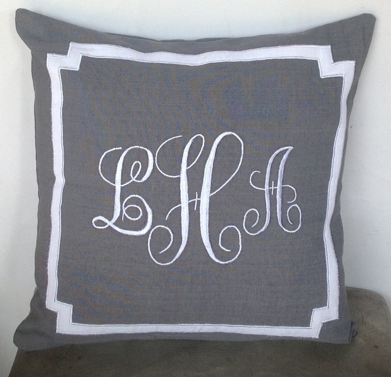 Personalized Embroidered Throw Pillows Monogrammed Gray Etsy