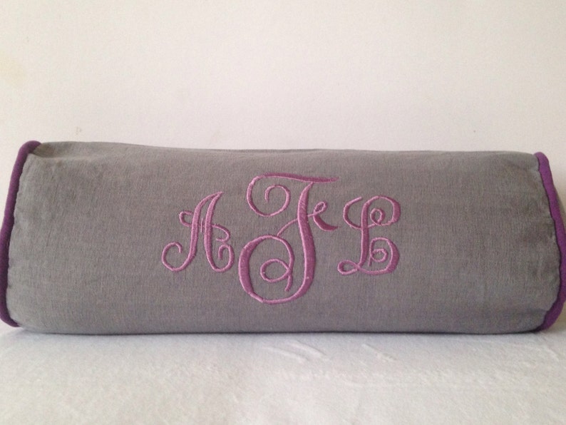 Gray bolster Monogram pillow Neck Roll Pillows Neck Support Etsy
