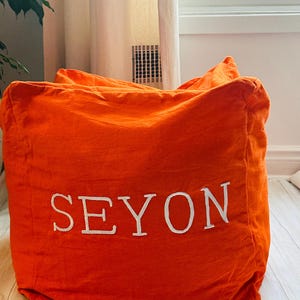Monogram Furniture, Square Pouf Ottoman Cover, Colorful & Cozy Kids Poufs Orange Berdoom Decor for Kids,