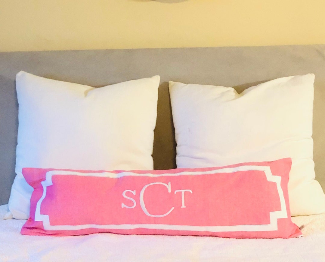 Pink Monogram Long Lumbar Pillows Monogrammed Pink Body Etsy