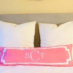 Pink Monogram Long Lumbar Pillows, Monogrammed Pink Body Pillow Cover