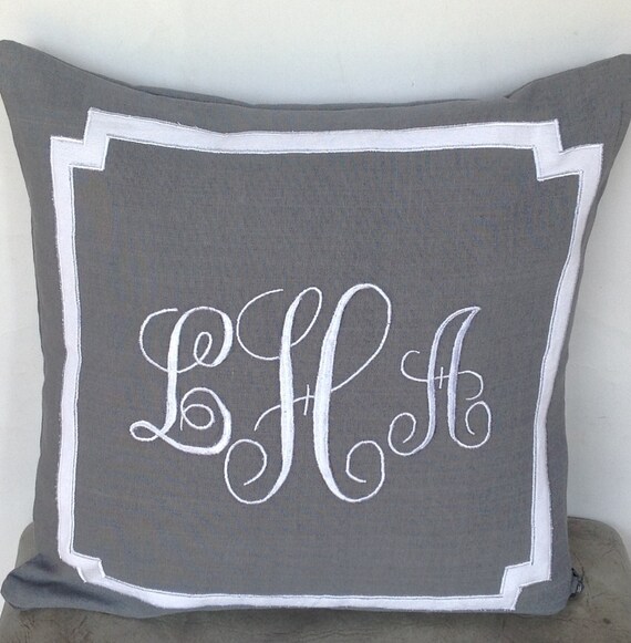 Monogrammed Embroidered Pillow Cover Gray Throw Pillows Gray Etsy