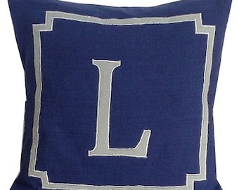 Monogram Applique Blue Shams,  Personalized Euro shams, Euro Pillow Cases 26x26