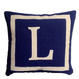 Almohadas con letras personalizadas, funda de cojín con el alfabeto azul marino, regalo personalizado para papá