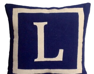 Federa Per Cuscino Quadrata 45x45 Cm, In Cotone E Lino, Motivo Zig-Zag, Blu Navy, Giallo E Grigio, Con Cerniera