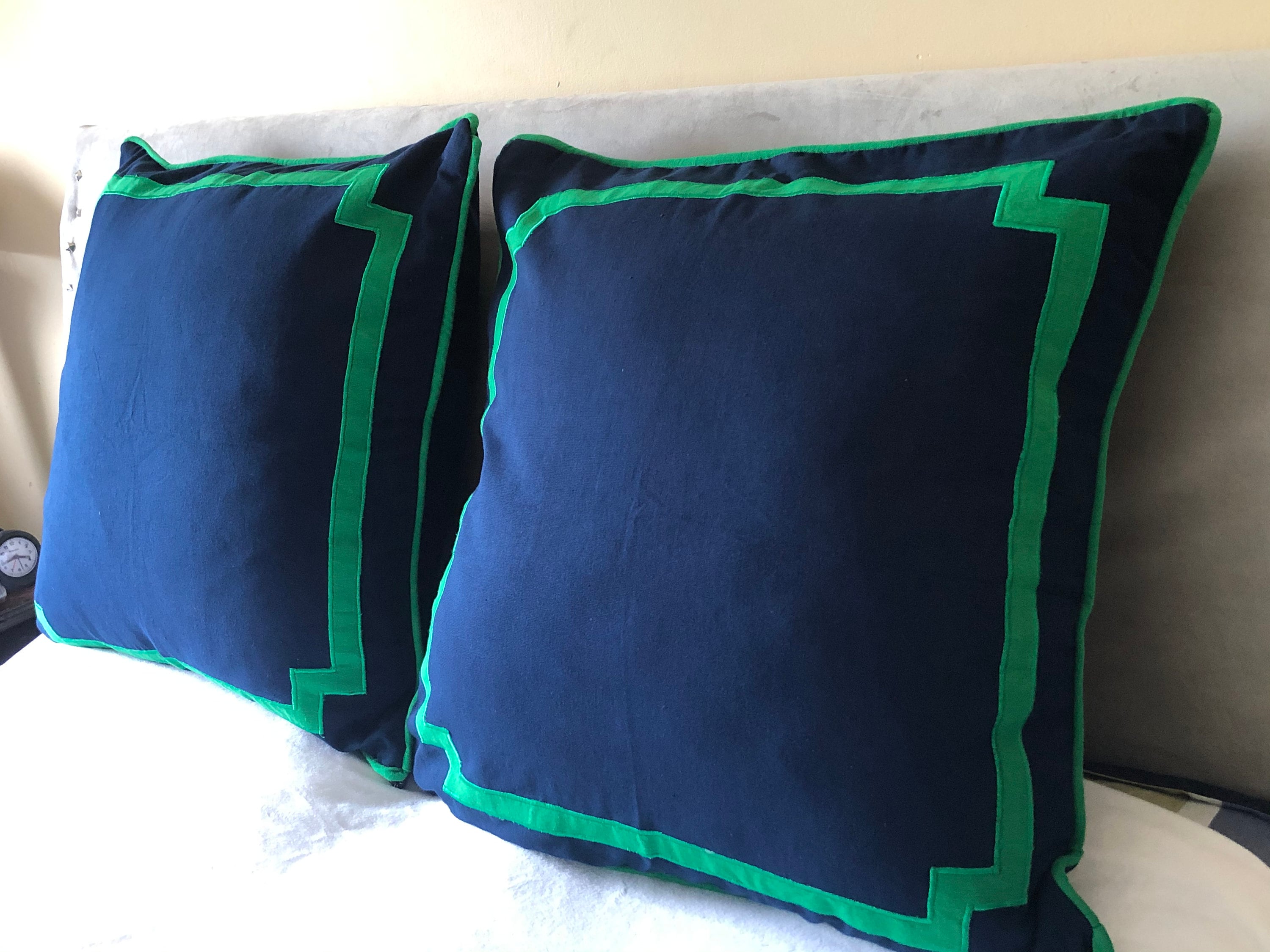 Navy Trim Pillows Navy Bedding Border Pillow Covers Bedroom | Etsy
