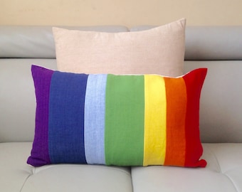 Rainbow Pillow Cover, Nursery Decor, Rainbow Accent Throw Pillow Cover, Rainbow Decorative Pillow Covers