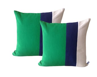 Green Decorative Throw Pillows, Minimal, Colorblock Pillow , Color Block Pillows by Snazzy Living