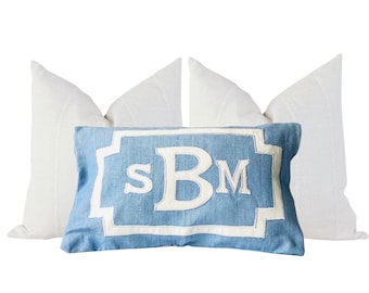 Monogrammed Nursery Lumbar Pillow for Baby Room Personalized Custom Throw Pillows Grandmillennial Decor