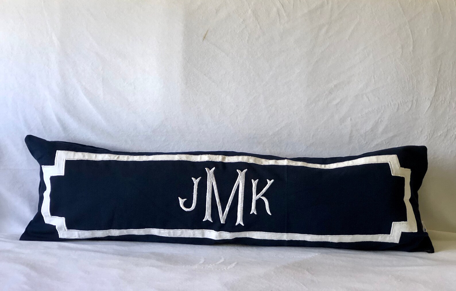 Long Navy Monogram Pillows Unique Headboard Monogrammed Throw Etsy