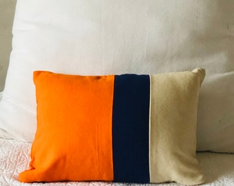Personalized Colorblock Pillowcovers, Orange, navy and Cream Pillow 12" x16"