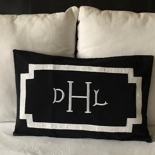 Black and White Pillow Square Initial Throw Pillow Monogram Etsy