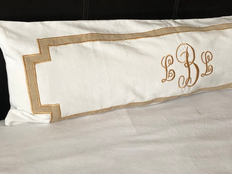 Long White Monogram Pillows Unique Headboard Monogrammed Etsy