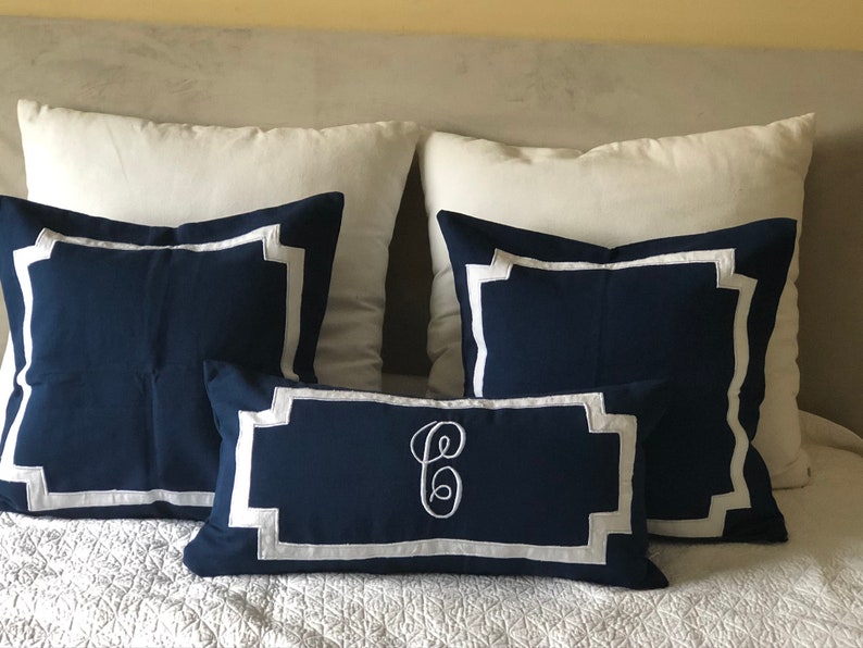 Navy Trim Pillows Trim Euro Shams Border Pillow Covers Etsy