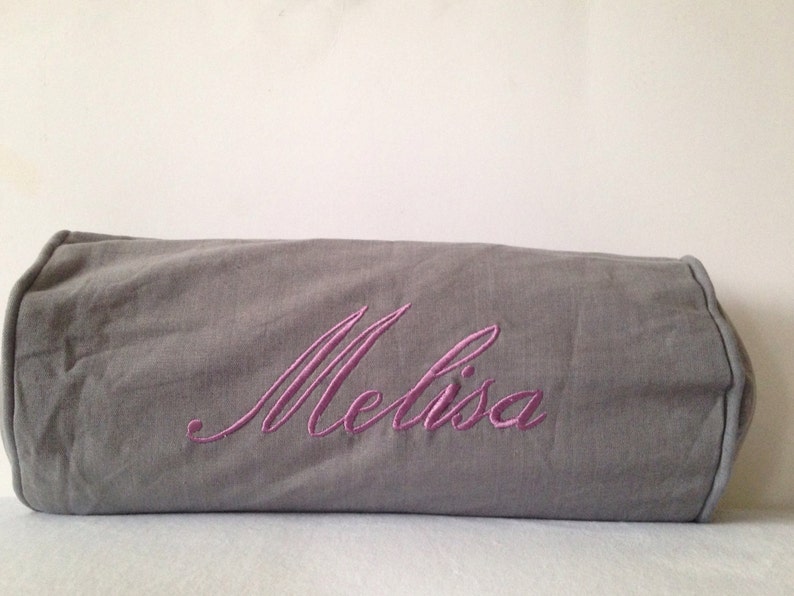 Gray Monogram Bolster Pillow Cover Neck Monogram Pillow Etsy