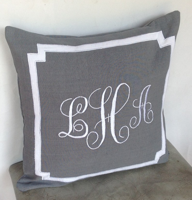 Personalized Embroidered Throw Pillows Monogrammed Gray Etsy