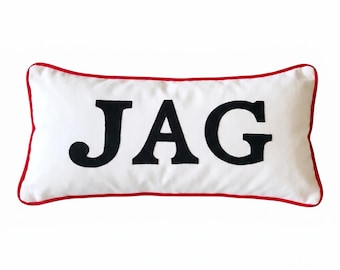 Monogram Appliqued Lumbar Pillow Cover, Cotton Custom Name pillow for Bedding