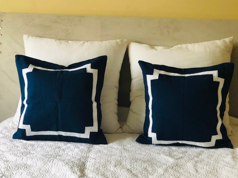 Navy Trim Pillows Trim Euro Shams Border Pillow Covers Etsy