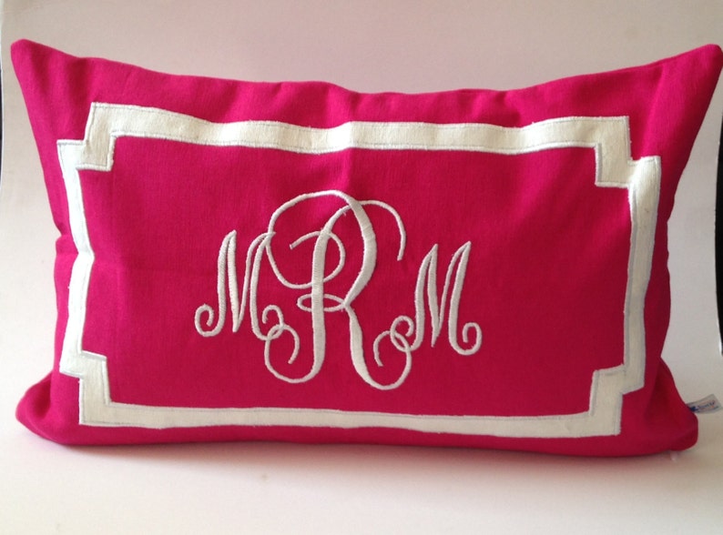 Monogrammed Lumbar Pillows Pink Sofa Lumbar Monogram Pillow Etsy