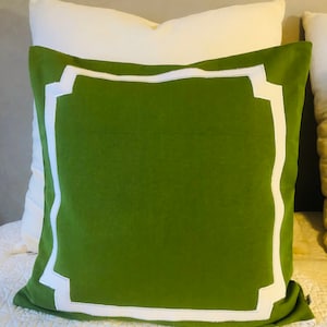 Lime Green Trim Pillows, Green Cotton Bedding, Designer Cushion Covers by Snazzy Living