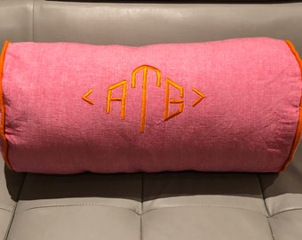 Pink Throw Pillows for Sofa Monogram Bolster Pillow Cover, Pink Children Bedding Decor