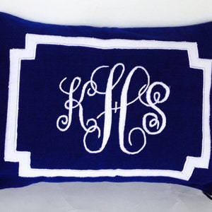 Monogram Lumbar Pillow Cover, Monogrammed Navy Decorative Lumbar Pillows image 3