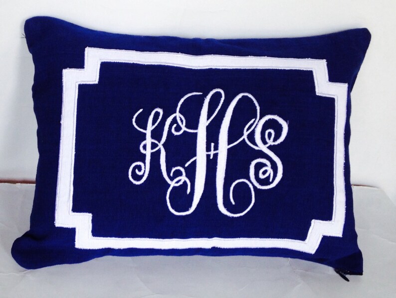 Monogram Lumbar Pillow Cover, Monogrammed Navy Decorative Lumbar Pillows image 3