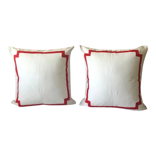 White Red Accent Trim Pillows White Trim Euro Shams Border Etsy