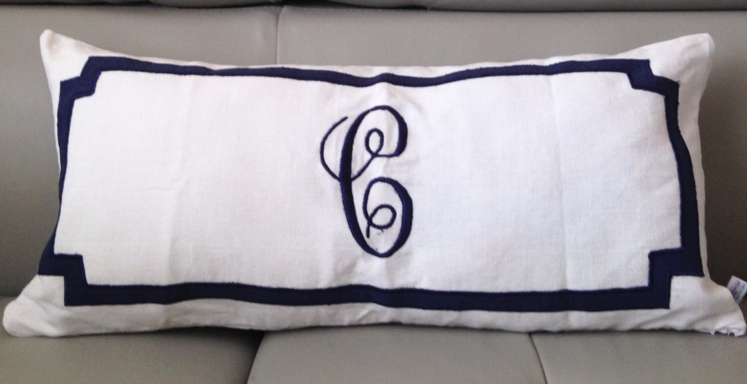 Monogrammed Lumbar Pillow Long Nursery Decor Long Lumbar Etsy