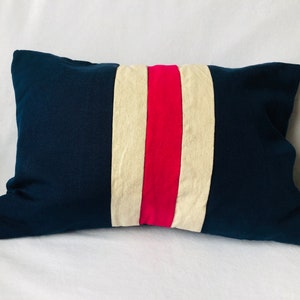 Personalized Stripes Throw Pillows, Color Block Decorative Cushion Cover in Navy, Pink & Ivory Cotton by Snazzy Living