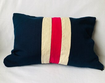 Personalized Stripes Throw Pillows, Color Block Decorative Cushion Cover in Navy, Pink & Ivory Cotton by Snazzy Living