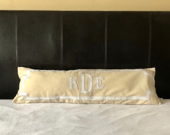 Applique Monogram Lumbar Pillow, Monogrammed Personalized Gift for Girls Room Home Decor